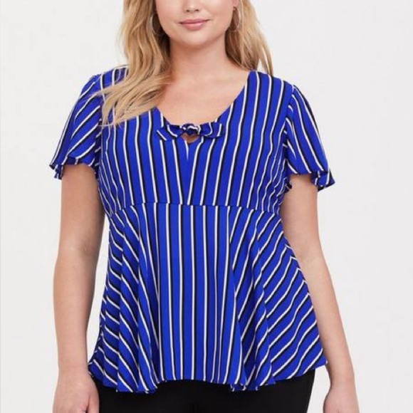 Torrid Blue Stripe Georgette Bow Blouse 2x - Picture 4 of 10